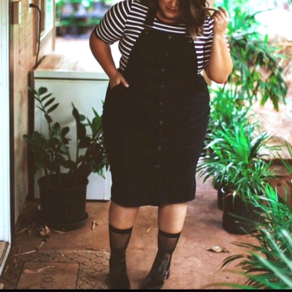 Forever 21 Midi Denim Overall Dress 2X Raw Hem